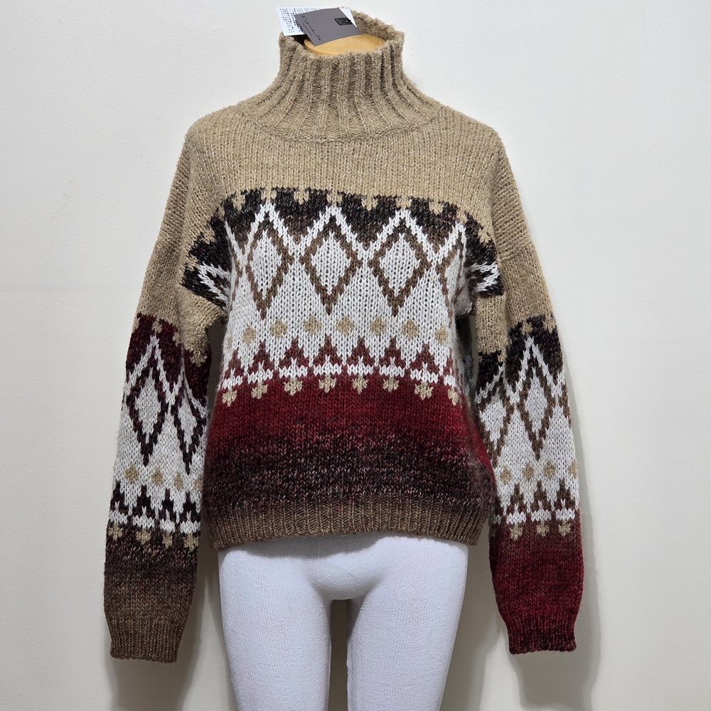 NWT Elsamanda Sweater Sz L Alpaca Wool Blend Boucle Aztec Fairisle Made in Italy